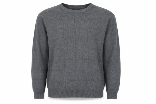 Front view of Arrow Men’s Grey Cotton Crew Neck Check Knit Jumper, size L