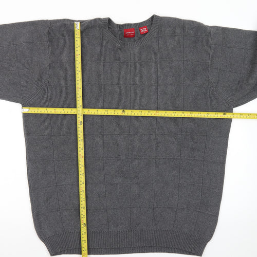 Arrow Men’s Grey Cotton Crew Neck Check Knit Jumper Size L