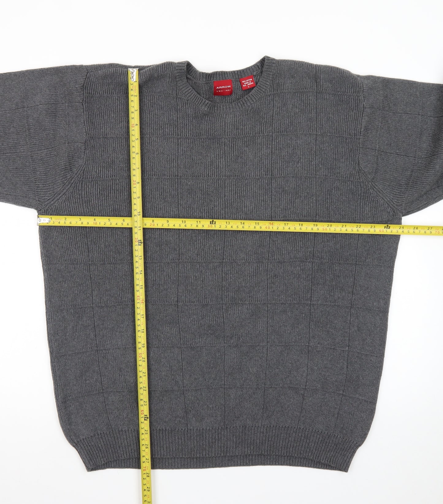 Arrow Men’s Grey Cotton Crew Neck Check Knit Jumper Size L