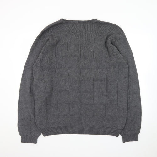 Arrow Men’s Grey Cotton Crew Neck Check Knit Jumper Size L