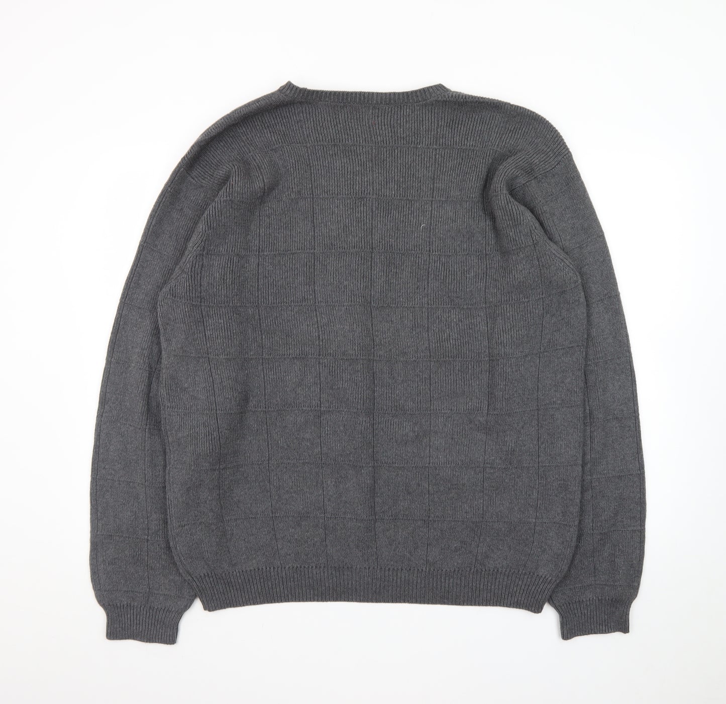 Arrow Men’s Grey Cotton Crew Neck Check Knit Jumper Size L