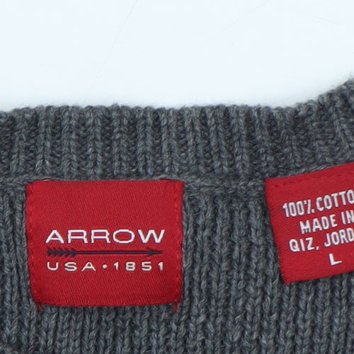 Arrow Men’s Grey Cotton Crew Neck Check Knit Jumper Size L
