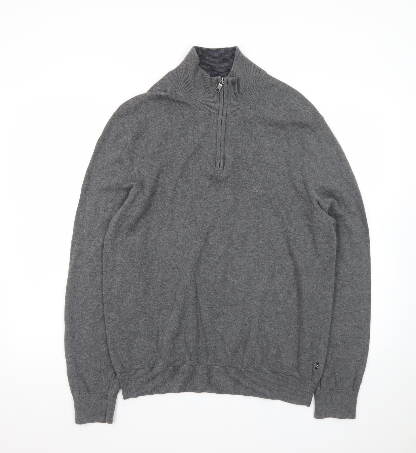 Nautica Men's Grey Cotton 1/4 Zip Jumper Size L Classic Knit