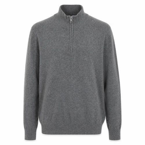Nautica Men's Grey Cotton 1/4 Zip Jumper Size L Classic Knit