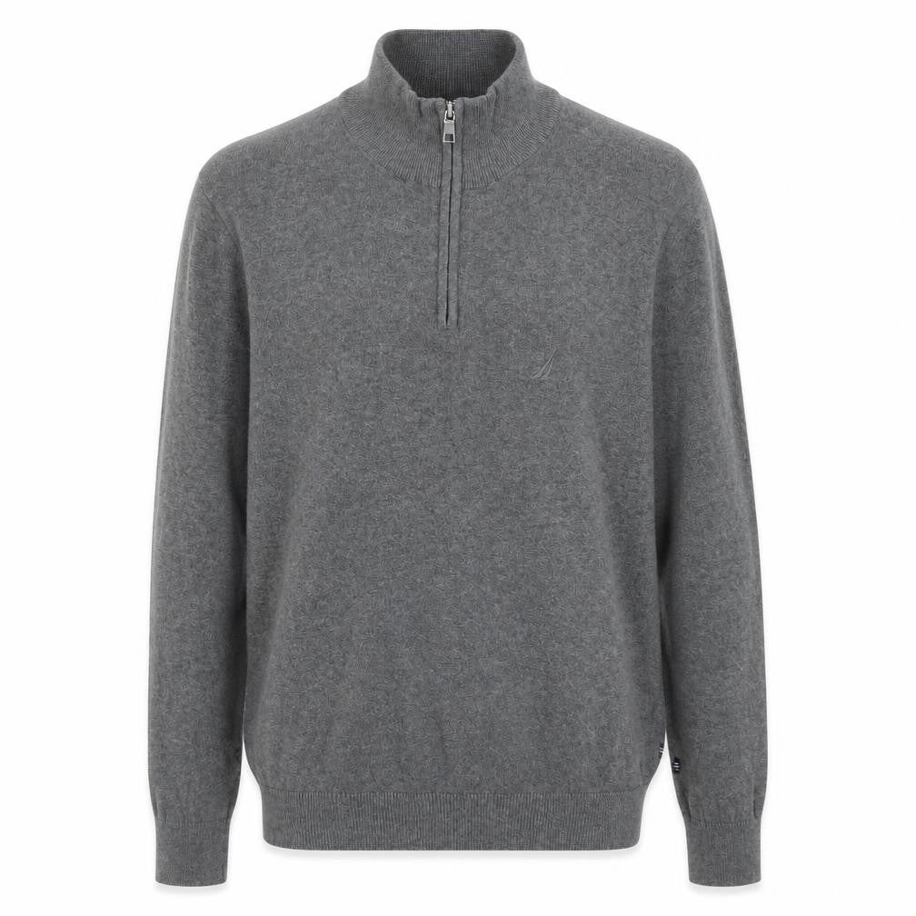 Nautica Men's Grey Cotton 1/4 Zip Jumper Size L Classic Knit