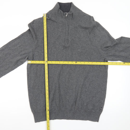 Nautica Men's Grey Cotton 1/4 Zip Jumper Size L Classic Knit