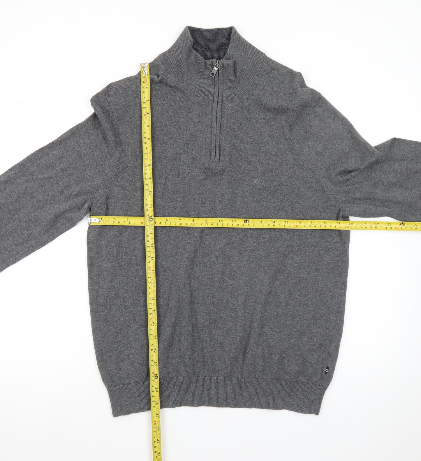 Nautica Men's Grey Cotton 1/4 Zip Jumper Size L Classic Knit