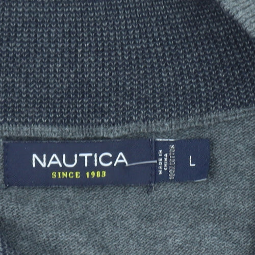Nautica Men's Grey Cotton 1/4 Zip Jumper Size L Classic Knit