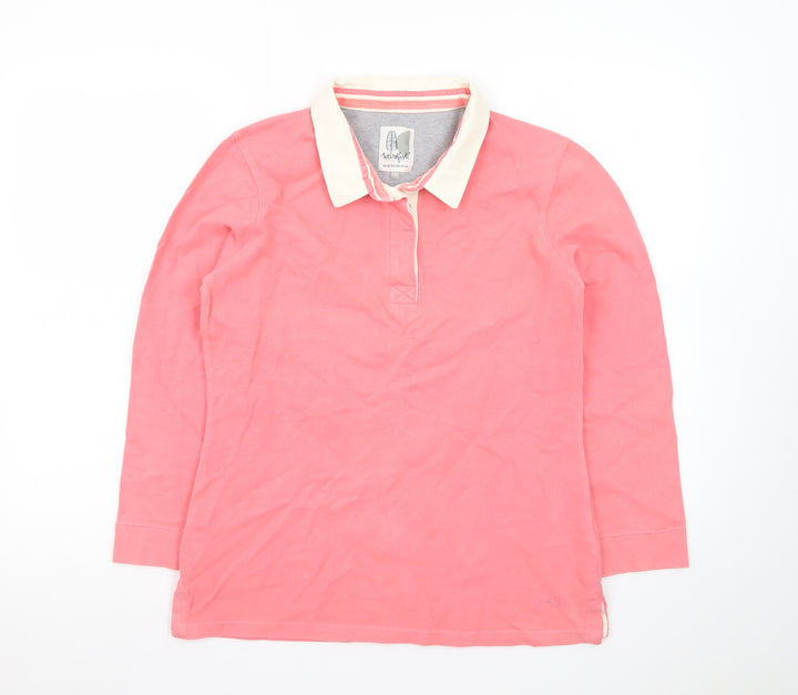 Weird Fish Women's Pink Long Sleeve Collared Polo Top Size 12