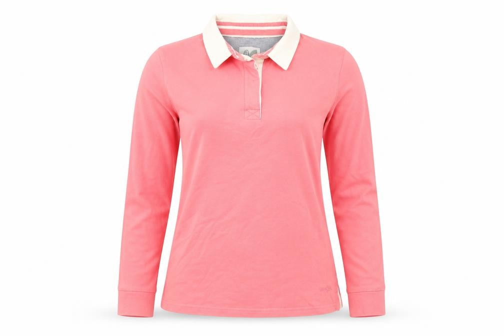 Front view of Weird Fish Women's Pink Long Sleeve Collared Polo Top, size 12