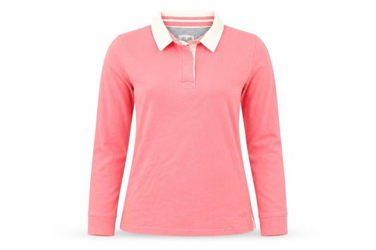 Front view of Weird Fish Women's Pink Long Sleeve Collared Polo Top, size 12