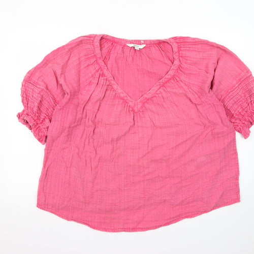 Next Women’s Pink Cotton V-Neck Short Sleeve Tunic Blouse Size 16
