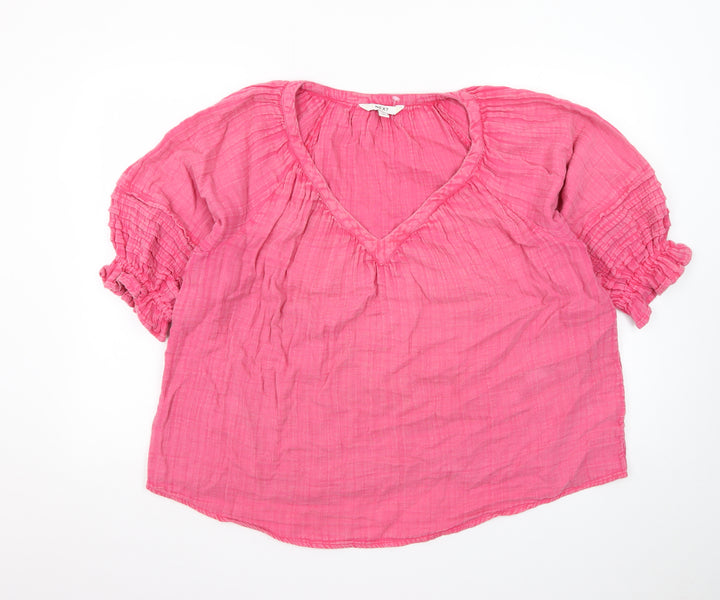 Next Women’s Pink Cotton V-Neck Short Sleeve Tunic Blouse Size 16