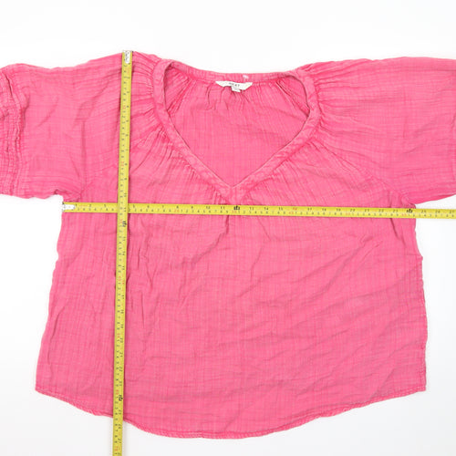 Next Women’s Pink Cotton V-Neck Short Sleeve Tunic Blouse Size 16