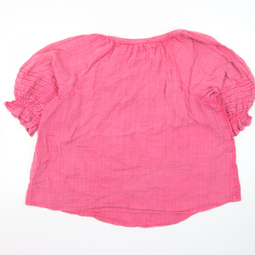 Next Women’s Pink Cotton V-Neck Short Sleeve Tunic Blouse Size 16