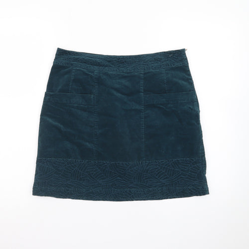 White Stuff Women's Blue Corduroy A-Line Embroidered Skirt Size 10