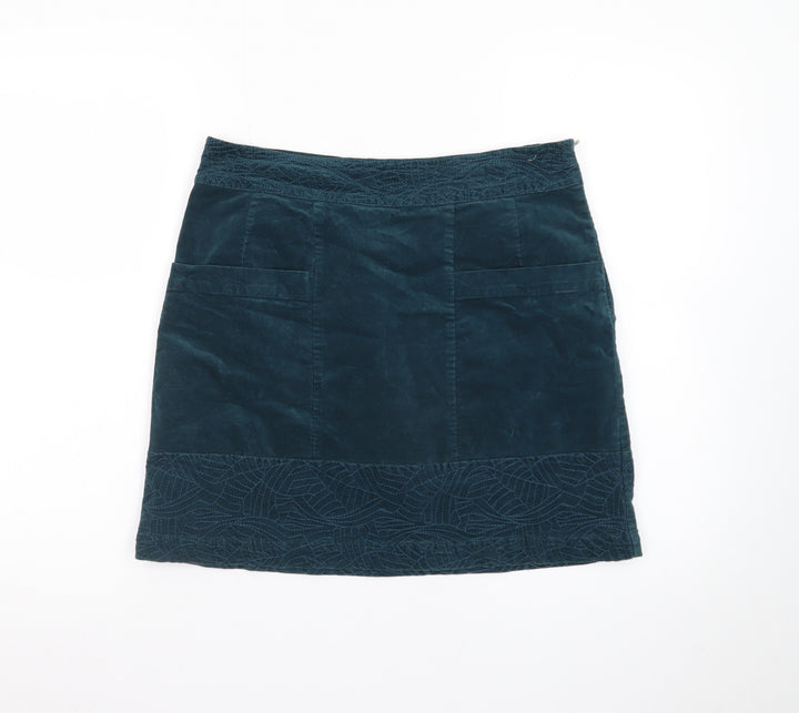 White Stuff Women's Blue Corduroy A-Line Embroidered Skirt Size 10