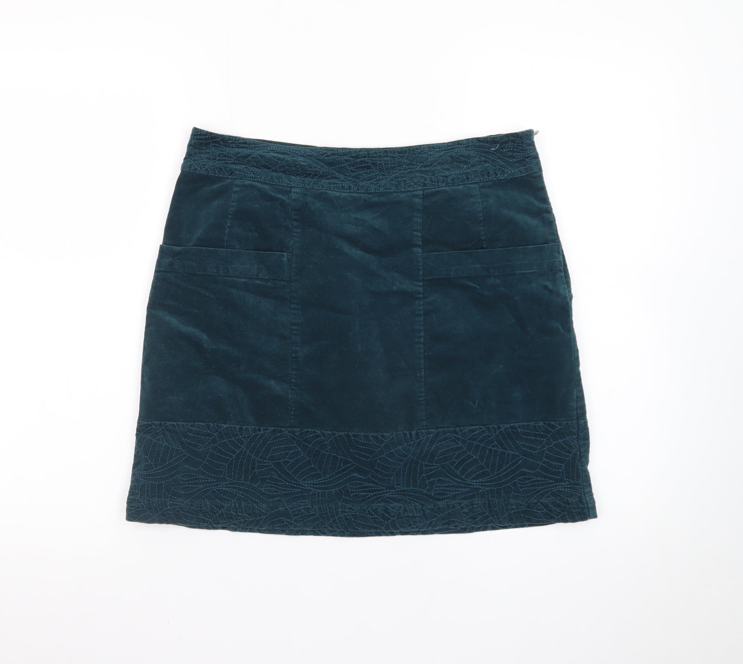 White Stuff Women's Blue Corduroy A-Line Embroidered Skirt Size 10