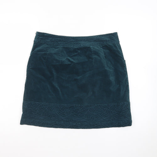 White Stuff Women's Blue Corduroy A-Line Embroidered Skirt Size 10