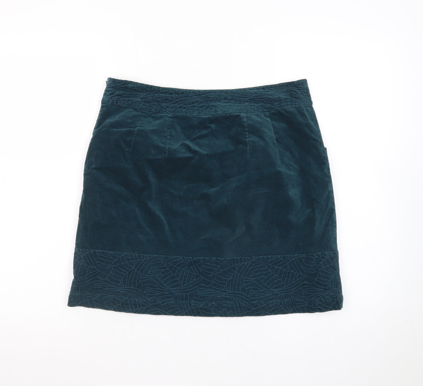 White Stuff Women's Blue Corduroy A-Line Embroidered Skirt Size 10