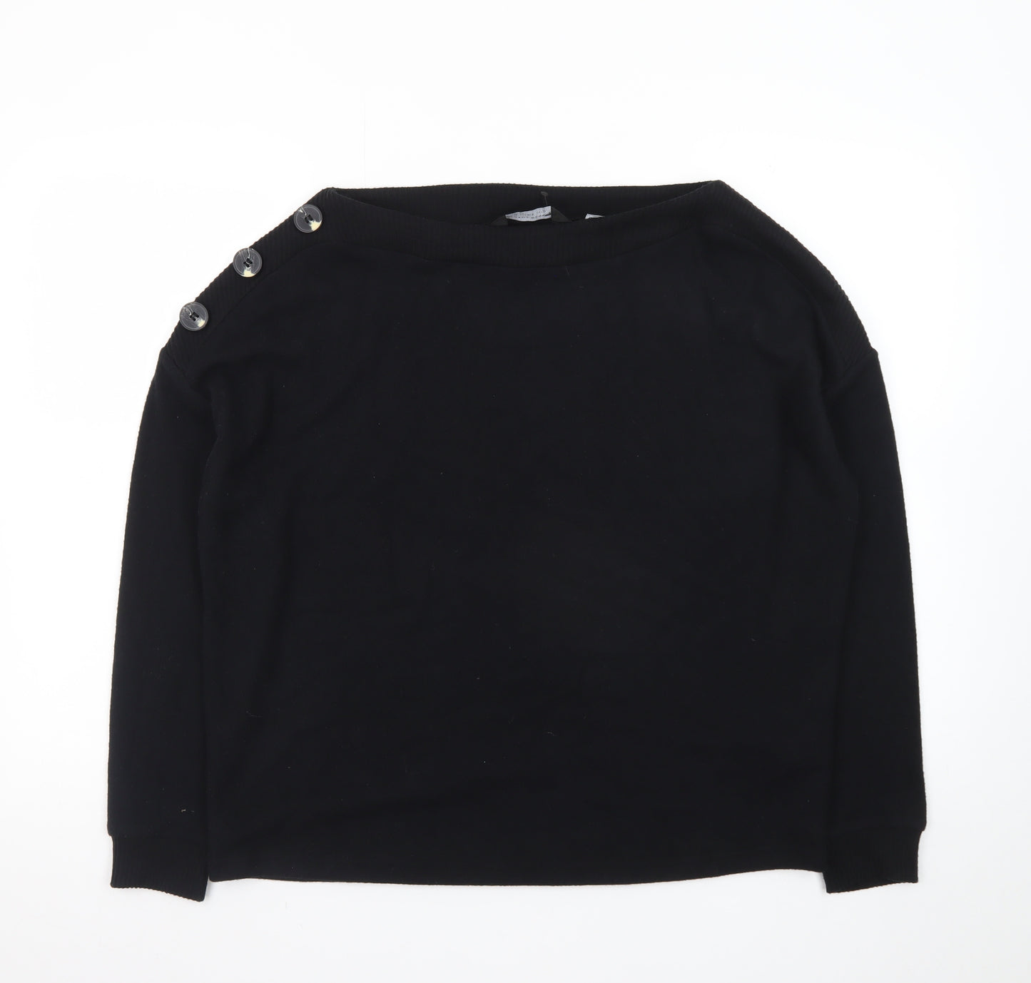 Dorothy Perkins Womens Black UK 12 Button Shoulder Boat Neck Jumper