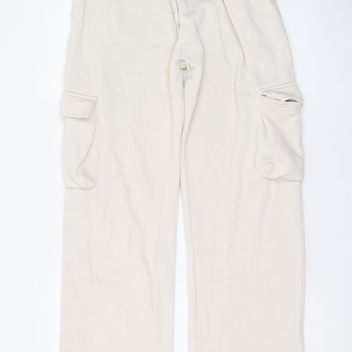 Boohoo Women’s Beige Cargo Fleece Trousers XS Elastic Waist
