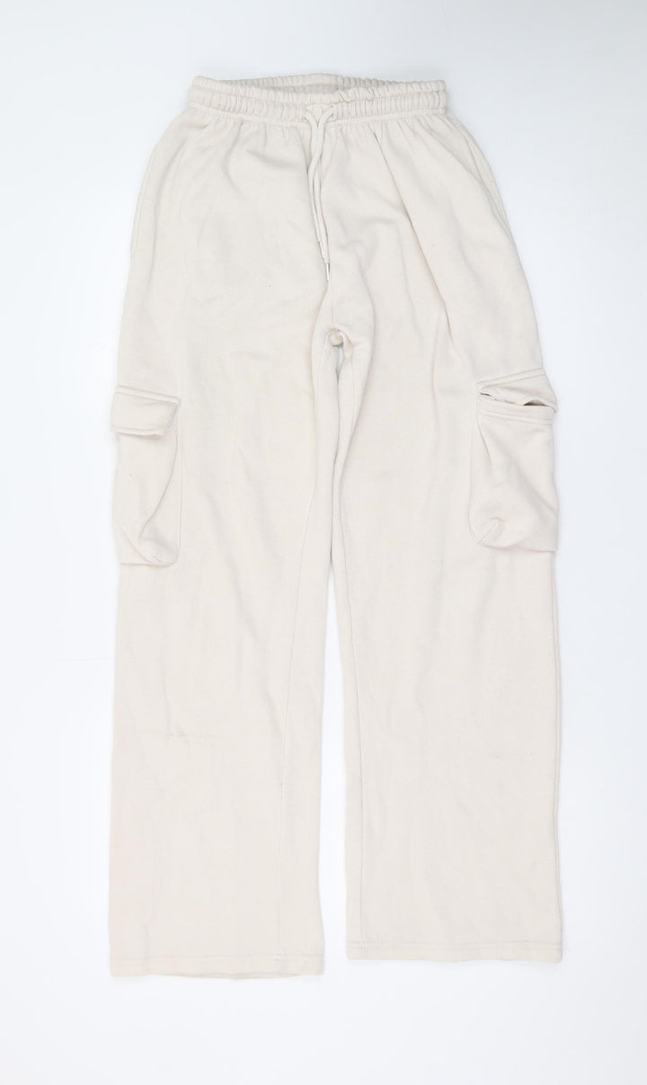 Boohoo Women’s Beige Cargo Fleece Trousers XS Elastic Waist