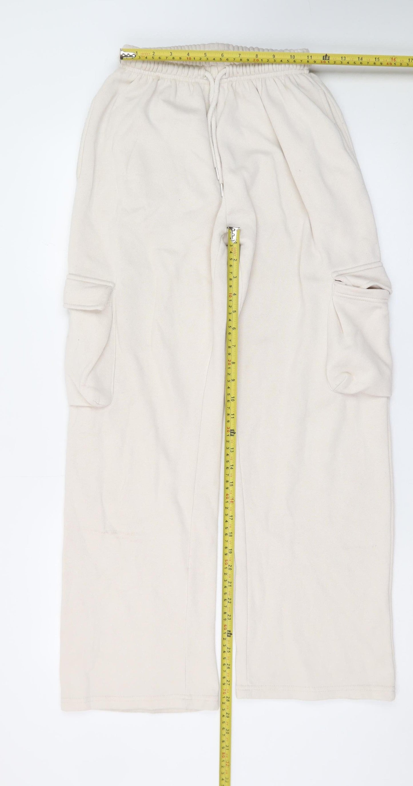 Boohoo Women’s Beige Cargo Fleece Trousers XS Elastic Waist