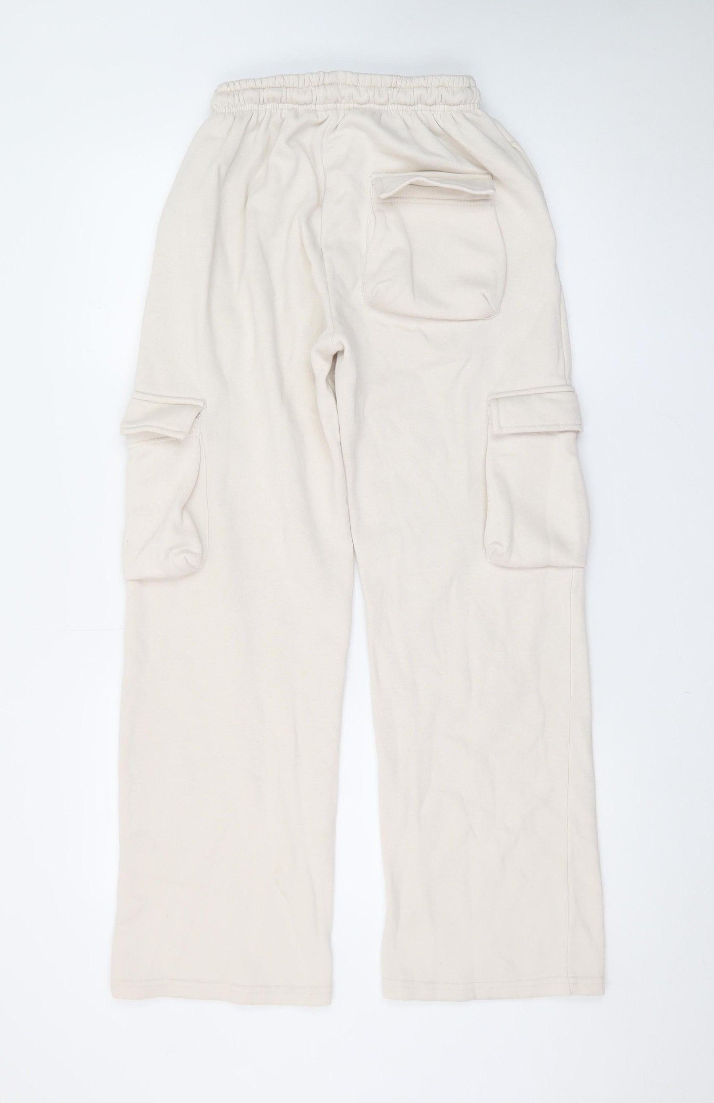 Boohoo Women’s Beige Cargo Fleece Trousers XS Elastic Waist