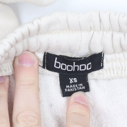 Boohoo Women’s Beige Cargo Fleece Trousers XS Elastic Waist