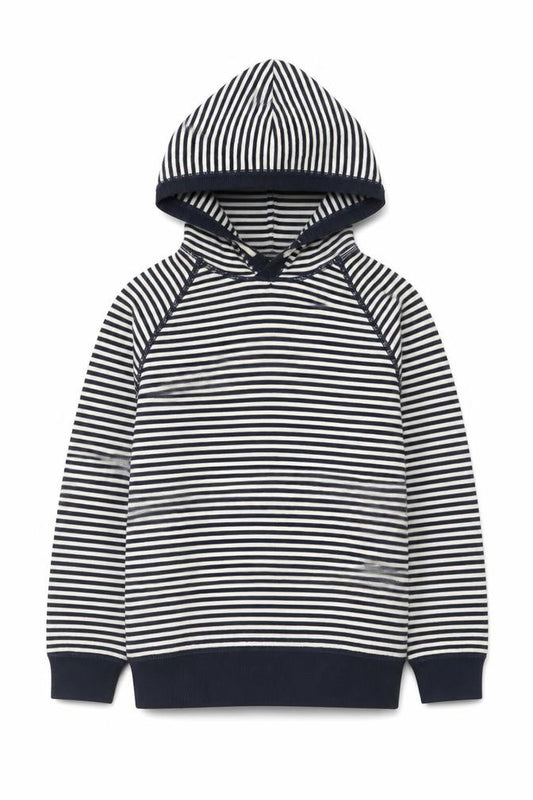 Front view of L.O.G.G by H&M Teens Navy & White Striped Cotton Hoodie, size 8-10, Years
