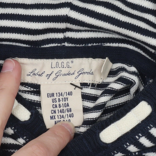 L.O.G.G by H&M Teens Navy & White Striped Cotton Hoodie Size 8-10 Years