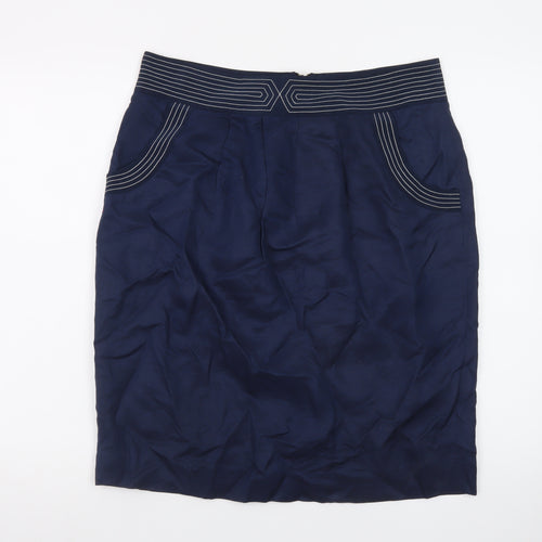 Jaeger Women's Blue Silk Pencil Skirt Size 14 Knee Length