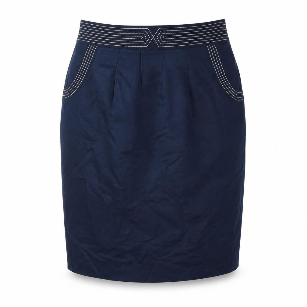 Jaeger Women's Blue Silk Pencil Skirt Size 14 Knee Length