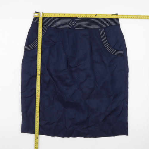 Jaeger Women's Blue Silk Pencil Skirt Size 14 Knee Length