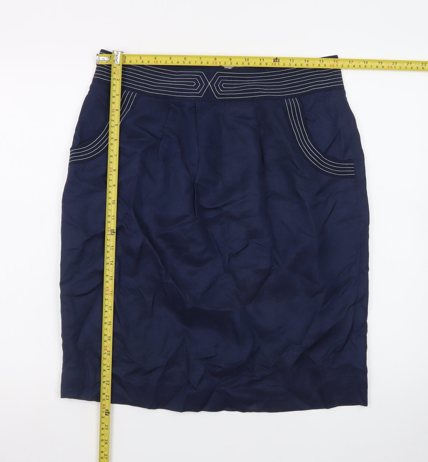 Jaeger Women's Blue Silk Pencil Skirt Size 14 Knee Length