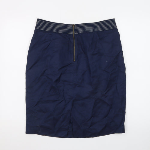 Jaeger Women's Blue Silk Pencil Skirt Size 14 Knee Length