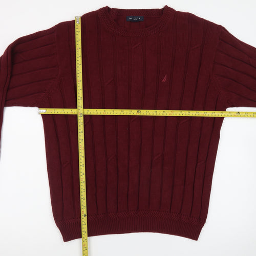 Nautica Men's Red Cotton Cable-Knit Crew Neck Jumper L