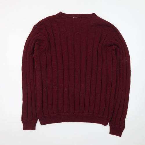 Nautica Men's Red Cotton Cable-Knit Crew Neck Jumper L