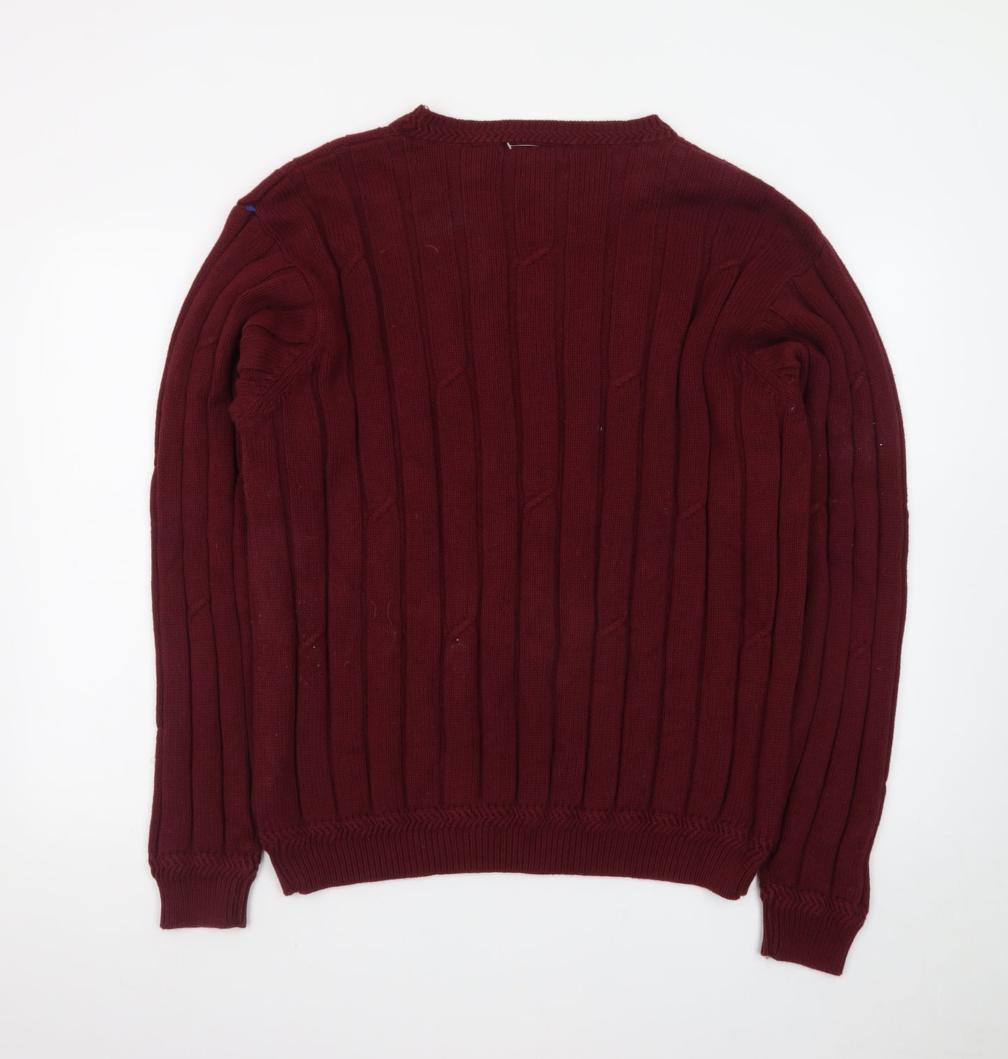 Nautica Men's Red Cotton Cable-Knit Crew Neck Jumper L