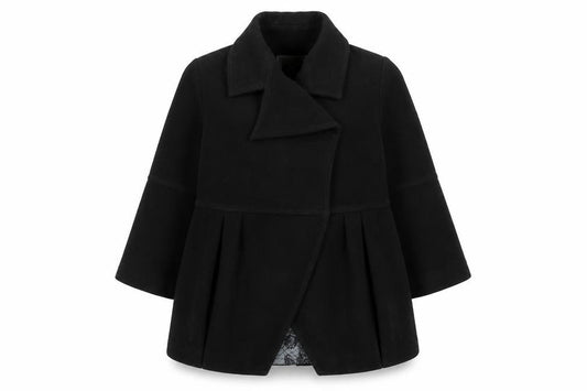 Front view of Ronit Zilkha women’s black wool mid-length coat, size UK 12