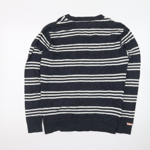 Superdry Men's Blue Striped V-Neck Cotton Jumper Size M