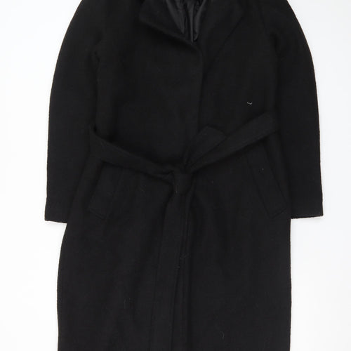 New Look Womens Black Long Belted Overcoat Size 12