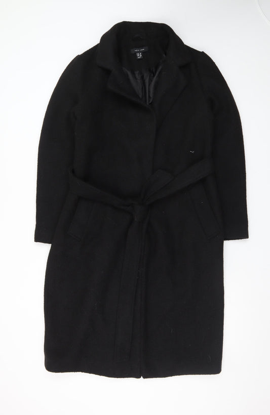 New Look Womens Black Long Belted Overcoat Size 12