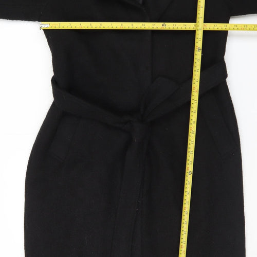 New Look Womens Black Long Belted Overcoat Size 12