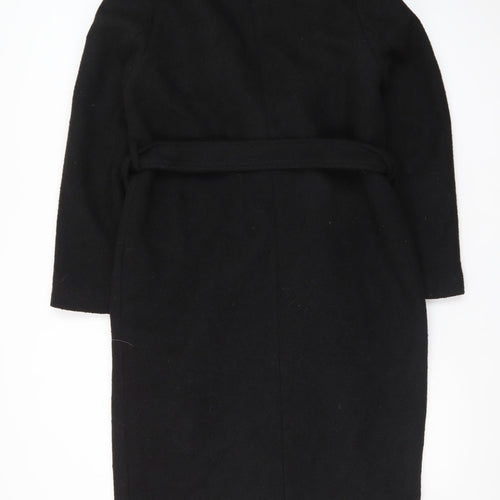 New Look Womens Black Long Belted Overcoat Size 12