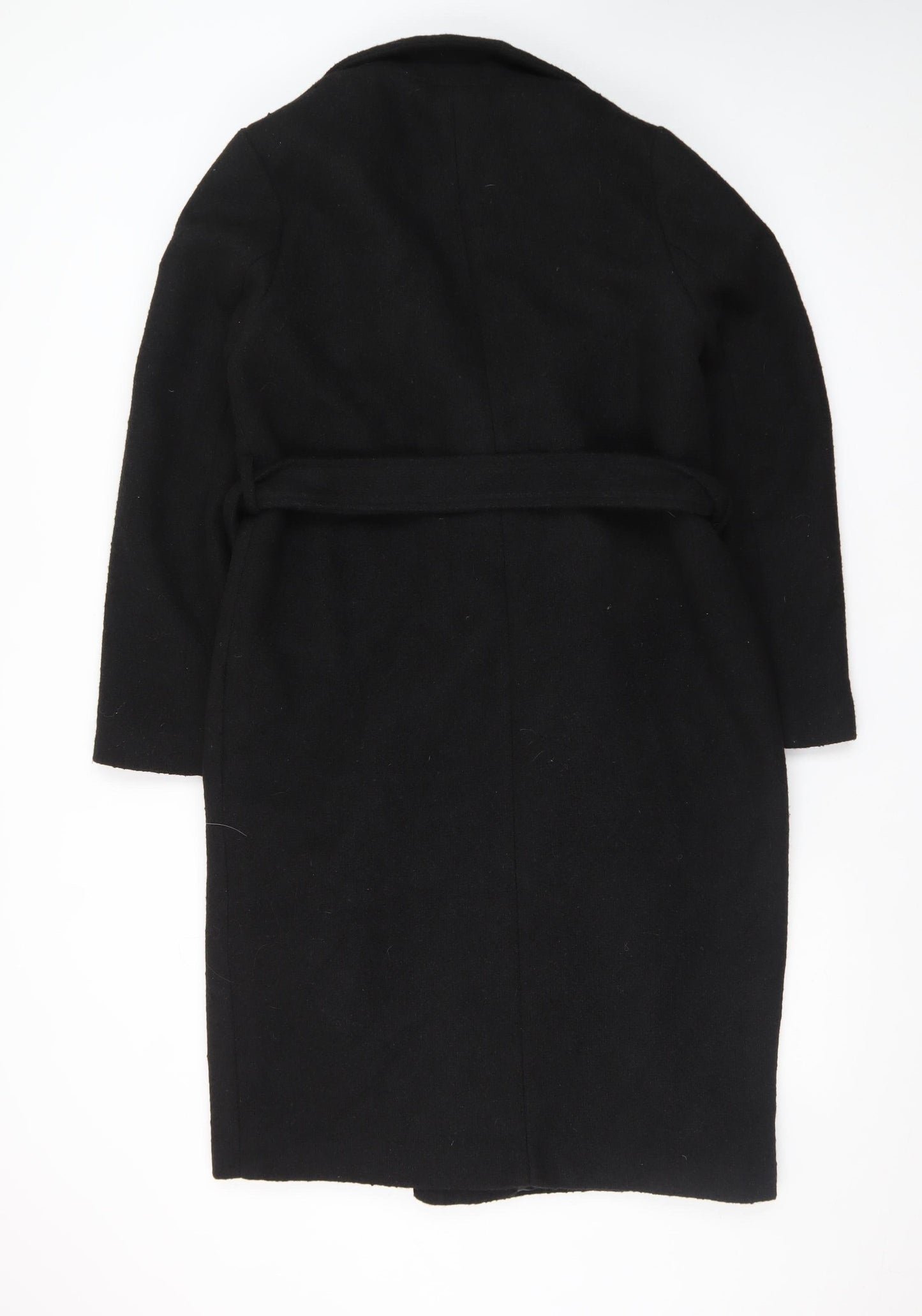 New Look Womens Black Long Belted Overcoat Size 12