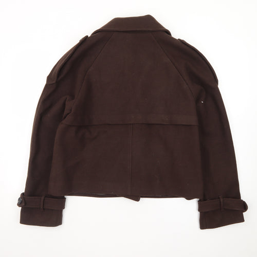 Bershka Women's Brown Wool Pea Coat Size 14 Cropped Buttoned Jacket