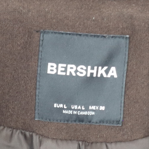 Bershka Women's Brown Wool Pea Coat Size 14 Cropped Buttoned Jacket