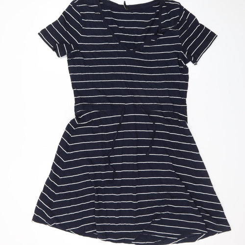 ONLY Women’s Blue Striped T-Shirt Dress Size S Short Sleeve V-Neck